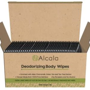 Alcala Deodorizing Body Wipes 100{338c69f2994e73a5d4dd0b909d97a82dde84315f6ed657092caa7731ed65c222} Pure Bamboo with Tea Tree, Individually Wrapped Biodegradable Shower Wipes (30 Pack)