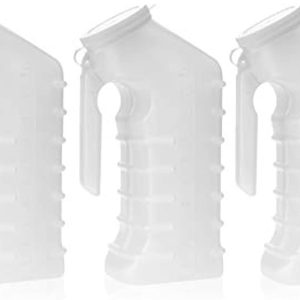 Dealmed Male Urinal with Attached Cover – Portable Urinals for Men with Translucent Receptacle, Shields Odors and Avoids Spills, 1 Ounce Increments Up to 1000 cc, 3/pk