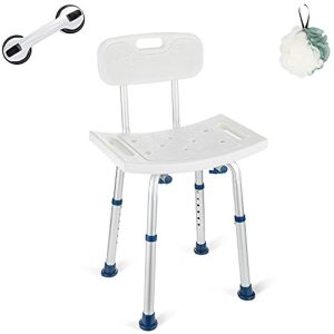 GreenChief Shower Chair with Removable Back 300lb - Heavy Duty Shower Bench with Free Grab Bar for Disabled, Seniors, Elderly & Handicap