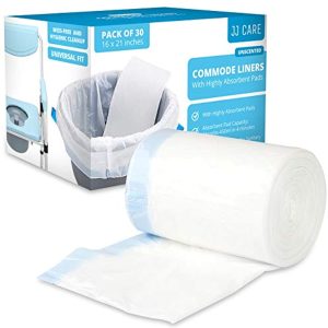 JJ CARE Commode Liners with Absorbent Pad, Portable Toilet Bags [Pack of 30] Bedside Commode Liners Disposable, Potty Chair Liners, Commode Bucket Liners