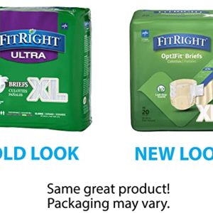 FitRight Ultra Adult Diapers, Disposable Incontinence Briefs with Tabs, Heavy Absorbency, X-Large, 57\"-66\", 4 packs of 20 (80 total)