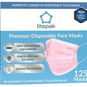 125-Pack Litepak Disposable Face Mask Premium Comfort Earloops with Dispenser Box