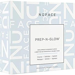 NuFACE Prep-N-Glow Cloths | Exfoliating Hydrating Facial Cleansing Wipes Enriched with Hyaluronic Acid | Dual-Sided Makeup Removal Wipes | 20 Count