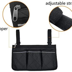 Wheelchair Armrest Pouch Organizer Wheelchair Side Bag with 3 Pockets Wheelchair Hanging Pouch Organizer Travel Carry Bag for Electric Wheelchairs Scooter Office Chair Walker Accessories Rollator