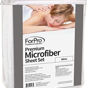 ForPro Premium Microfiber 3-Piece Massage Sheet Set, White, Ultra-Light, Stain and Wrinkle-Resistant, Includes Massage Flat Sheet, Massage Fitted Sheet, and Massage Face Rest Cover