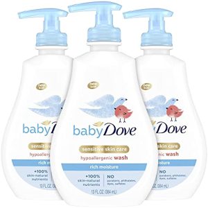 Baby Dove Baby Wash and Shampoo Baby Bath Products for Baby\'s Delicate Skin Rich Moisture Washes Away Bacteria, Tear-Free and Hypoallergenic 13 oz (3 Count) (Packaging may vary)