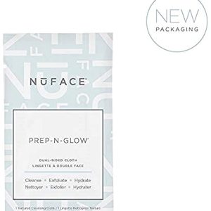 NuFACE Prep-N-Glow Cloths | Exfoliating Hydrating Facial Cleansing Wipes Enriched with Hyaluronic Acid | Dual-Sided Makeup Removal Wipes | 20 Count