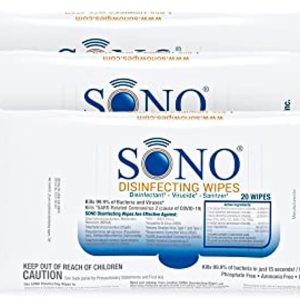 SONO Healthcare - Medical-Grade, Alcohol-Free Travel Disinfecting Wipes, No Bleach, for Multi-Surface Cleaning, 3-Pack x 20 Count