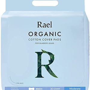 Rael Organic Cotton Cover Incontinence Pads - Moderate Absorbency, Bladder Control and Postpartum Pads, 4-Layer Core with Leak Guard Technology, Postpartum (30 Count)