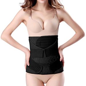 3 in 1 Postpartum Belly Wrap - Recovery Belly/Waist/Pelvis Belt Black Postpartum Belly Band, Black Plus Size