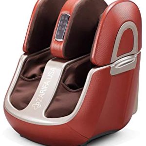 Zarifa USA Z-Smart Electric Shiatsu Spa Foot and Leg Massager with 90 Degree Swing for Knee, Calves and Upper Thigh, Integrated Jade Stone Heat Rollers and Airbag Compression, Cherry