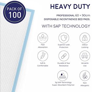 Dr.Deutsch 100 Pack Professional 90cm x 60cm Disposable Incontinence Bed Pads, for Babies, Adults and Elderly