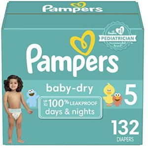 Diapers Size 5, 132 Count - Pampers Baby Dry Disposable Baby Diapers, Enormous Pack, Packaging & Prints May Vary