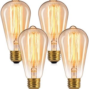 Edison Light Bulbs, Brightown 4 Packs Vintage 60 Watt Incandescent Light Bulbs E26 Base Dimmable Decorative Antique Filament Light Bulbs 252 Lumens, Amber Warm