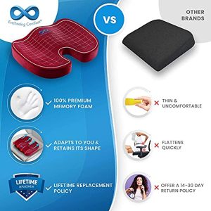 Everlasting Comfort Seat Cushion Pillow for Office Chair - Sit Longer, Feel Better - Butt, Tailbone, Back, Coccyx, Sciatica Memory Foam Cushions - Computer Desk Pain Relief Pad