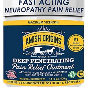 Amish Origins Deep Penetrating Pain Relief Ointment - Medicated Pain Relief Cream, Quick Acting Pain Relief Formula, Perfect for Aching Joints, Arthritis, Restless Legs, Sore Muscles 14 Fl Oz