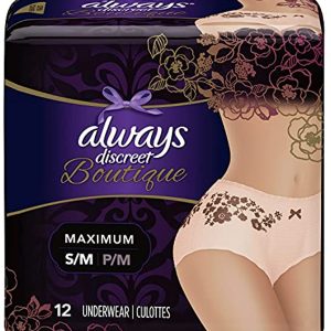 Always Discreet Boutique High-Rise Incontinence Underwear Size S/M Maximum Rosy, 12 Count Peach