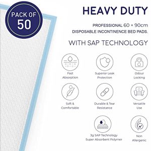 Dr.Deutsch 50 Pack Professional 90cm x 60cm Disposable Incontinence Bed Pads, for Babies, Adults and Elderly