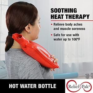 Classic Red Rubber Hot Water Bottle, Hot Compress, Pain Relief from Headaches, Cramps, Arthritis, Back Pain, Sore Muscles, Injuries - 2 Quart Capacity