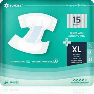 SUNKISS TrustPlus Adult Diapers with Maximum Absorbency, Disposable Incontinence Briefs with Tabs for Men and Women, Maximum Overnight Absorbency, Leak Protection, XLarge, 15 Count