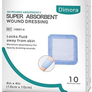 Dimora Super Absorbent Wound Dressing, Non-Adherent Pads, 4\'\' x 4\'\', 10 Count
