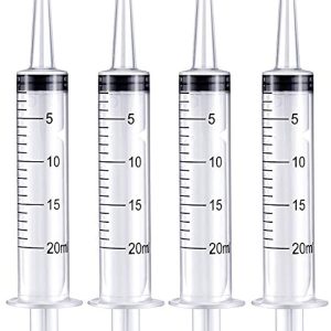 Large Plastic Syringe for Scientific Labs 4 Pack Measuring Syringe Tools Dispensing Multiple Uses (20 ml)