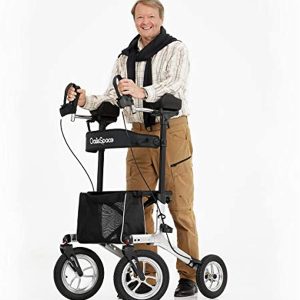 OasisSpace Pneumatic Armrest Walker, All Terrain Tall Walker with Seat,Tall Rolling Mobility Walking Aid with 12” Pneumatic Wheels, Seat and Armrest for Seniors and Adults