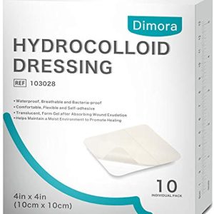 Dimora Hydrocolloid Dressing 4\'\' x 4\'\', Sterile Self-Adhesive Patches, Highly Absorbent Wound Care Pads Bandages for Advanced Healing, 10 Pack