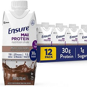 Ensure Max Protein Nutrition Shake with 30g of Protein, 1g of Sugar, High Protein Shake, Milk Chocolate, 11 Fl Oz, 12 Count