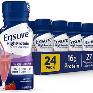 Ensure High Protein Nutritional Shake with 16g of High-Quality Protein, Ready-to-Drink Meal Replacement Shakes, Low Fat, Strawberry, 8 Fl Oz, 24 Count