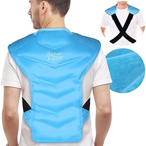 Relief Expert Large Full Back and Shoulder Rotator Cuff Ice Pack Wrap with Straps, Cold Packs for Injuries Reusable Gel, Cold Compression for Entire Back and Shoulders Pain Relief - Soft Plush Lining