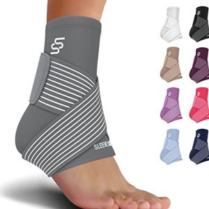Sleeve Stars Ankle Brace for Plantar Fasciitis Relief, Ankle Wrap & Ankle Brace for Women & Men w/ Ankle Support Strap for Sprained Ankle & Heel Protectors Sleeve, Heel Brace for Heel Pain (Single/Gray)