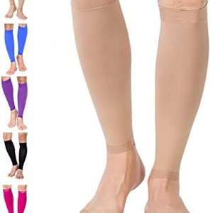 TOFLY® Calf Compression Sleeve for Men & Women, 1 Pair, Footless Compression Socks 20-30mmHg for Leg Support, Shin Splint, Pain Relief, Swelling, Varicose Veins, Maternity, Nursing, Travel, Beige M