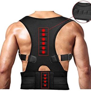Magnetic Back Support for Posture Corrector with 10 Magnets and Adjustable Straps and Breathable Mesh Panels (Black, XXL)