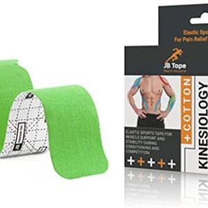 JB Kinesiology Tape PreCut Rolls - (4 Pack / 80 Elastic I- Strips 2 Inch X 10 Inch) Water Resistant, Latex Free Athletic Tape for Joint & Muscle Pain, Recovery & Support. Bonus Scissors (Green)
