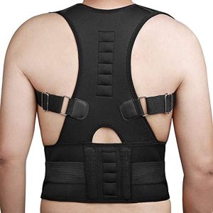 Magnetic Back Support for Posture Corrector with 10 Magnets and Adjustable Straps and Breathable Mesh Panels (Black, XL)