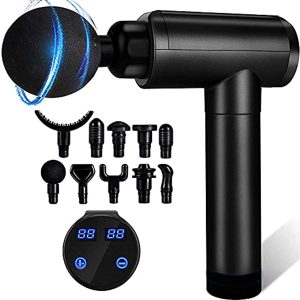 Massage Gun, Muscle Therapy Gun for Athletes, Deep Tissue Percussion Body Muscle Massager with 30 Adjustable Speeds, 10 Types of Massage Heads, Handheld Massager for Neck Back Pain Relief (Black)