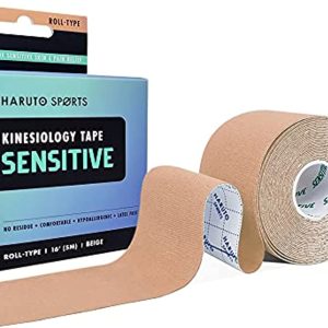 HARUTO Sports Kinesiology Tape Sensitive Roll-Type (Beige), Latex Free Sports Tape for Pain Relief Sensitive Skin, Therapeutic Athletic Tape, Muscle & Joint Support