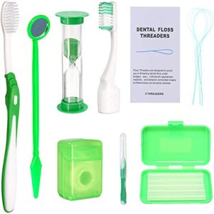 Braces Cleaning Kit for Teeth, Portable Orthodontic Toothbrush Kit Oral Care Dental Travel Kit - Interdental Brush Dental Wax Dental Floss Toothbrush Box (Green)