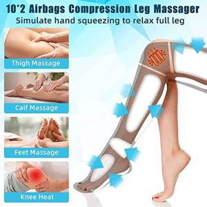 Leg Massager with Air Compression for Circulation & Muscles Relaxation, 2 Heat Levels Function, Feet Calf Thigh Massage Sequential Massager Device with Handheld Controller, 4 Modes 4 Intensities
