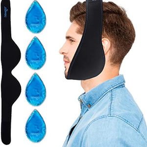 NEWGO Jaw Ice Pack for Face Oral Surgery, Wisdom Teeth Ice Pack Jaw Ice Wrap with 4 Gel Facial Ice Pack for Tooth Extraction, TMJ Pain Relief, Chin & Jaw Surgery, Cosmetic Injections