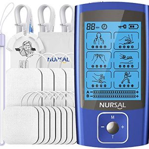 NURSAL 24 Modes Dual Channel TENS EMS Unit Muscle Stimulator for Pain Relief Therapy, Rechargeable TENS Machine Pulse Massager with 12 Pcs Electrode Pads/Continuous Stable Mode/Memory Function