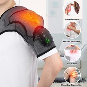 Heated Shoulder Wrap Brace, Wireless Electric Shoulder Heating Pads Massager, Portable Adjustable Massage Wrap Braces for Men Women with 3 Heating Vibration Settings and LED Display