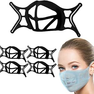 Upgraded 3D Silicone Face Mask Bracket with Earloops,Breathe Cup Turtle Shape,Cool Insert for More Breathing Room,Inner Support Frame,Breathable Spacer Keep Fabric Off,Lipstick Protector(Black,5PCS)