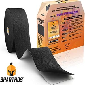 Spartan Tape Kinesiology Tape - Bulk Large Clinical Jumbo - Free Kinesio Taping Guide! Support for Pro Athletic Sports and Recovery - Rocktape Rock Kinesiotape - Uncut 115 ft Roll (Black)