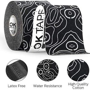 OK TAPE PRO Kinesiology Tape, 2inch x Long Roll 16ft Free Cut Tape, Elastic Athletic Tape Therapeutic Latex Free, Black+White