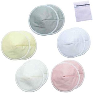 Washable Organic Bamboo Nursing Pads with Laundry Bag, Contoured Reusable Breast/Breastfeeding Pads, Super Absorbent, Leak Proof,Maternity Bra Pads, 10 Pack