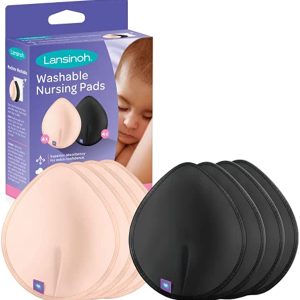 Lansinoh Reusable Nursing Pads for Breastfeeding Mothers, 8 Washable Pads, Pink and Black