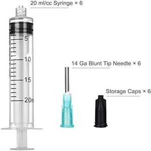 20 ml/cc Syringes Set, 14G Blunt Tip Needle with Storage Caps, High Quality Luer Lock Plastic Glue Applicator, Industrial Grade Syringe, Great for Refilling and Measuring Oil Dispensing(Pack of 6)