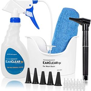 Ear Cleaning Kit by Nuance Medical EarClear Rx - Flexible Tip Kit with Otoscope Penlight, Basin and 20 Disposable Tips and Microfiber Towel